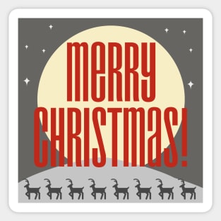 Merry Christmas! Greeting card with reindeer on the mountain. Sticker